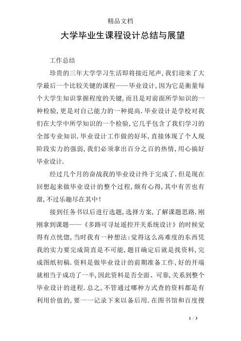 大学毕业生课程设计总结与展望