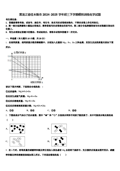 黑龙江省佳木斯市2024-2025学年初三下学期模拟训练化学试题含解析