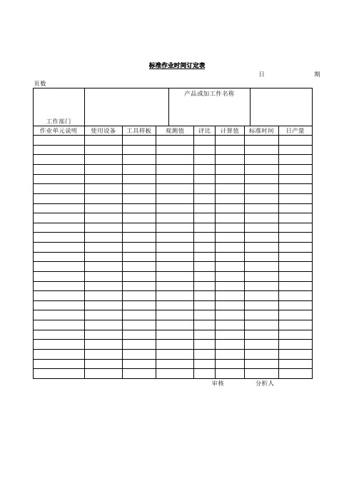 标准作业时间订定 表