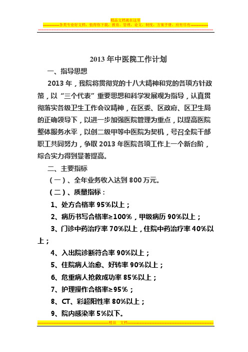 2013中医医院年度工作计划