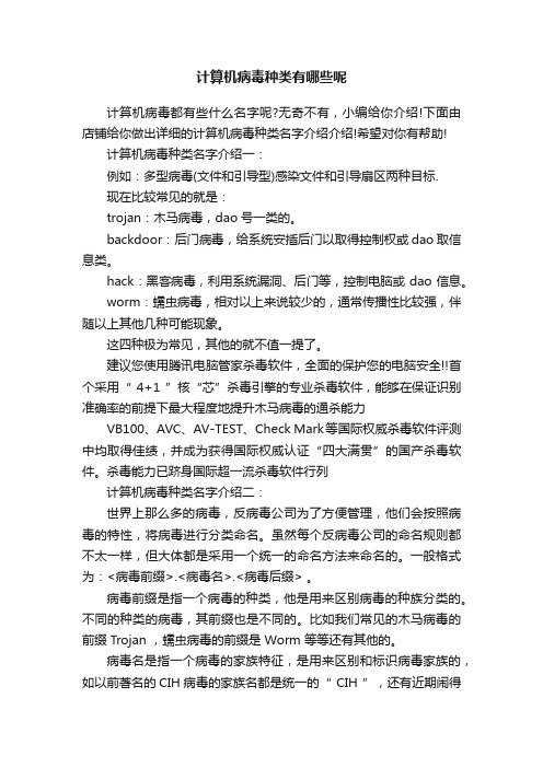 计算机病毒种类有哪些呢