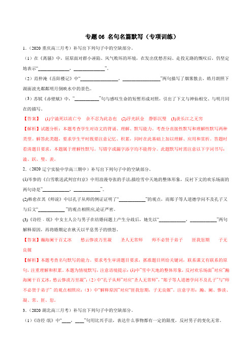 2020年高考语文二轮复习讲练测 专题06 名句名篇默写(专项训练)(含解析)