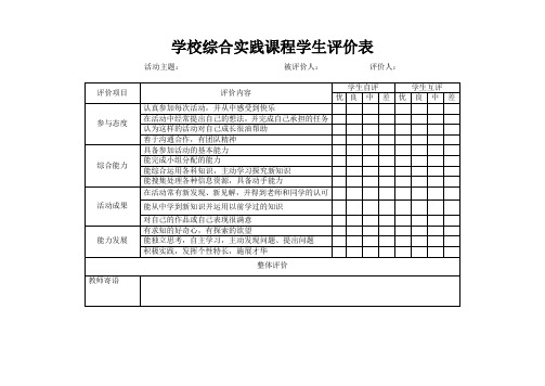 学校综合实践课程学生评价表