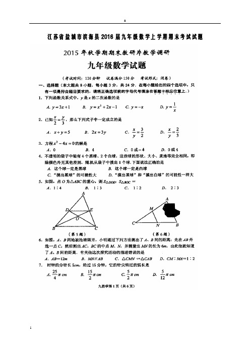 九年级数学上学期期末考试试题(扫描版) 苏科版