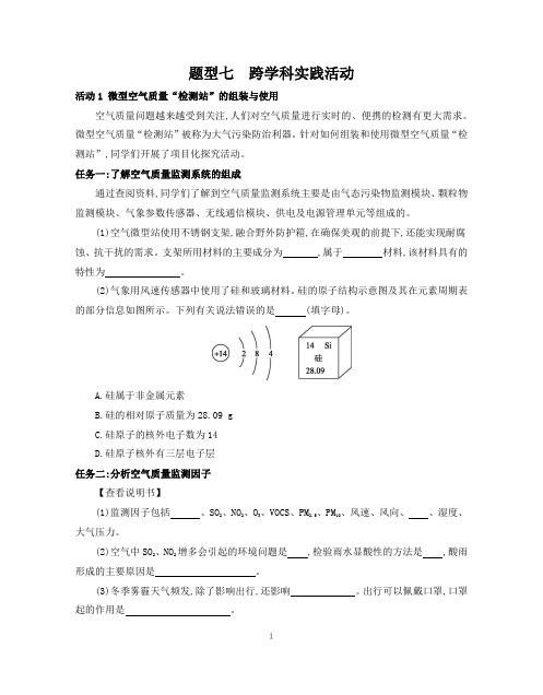 2024年中考化学总复习 特色专题专训 题型七 跨学科实践活动(含答案)