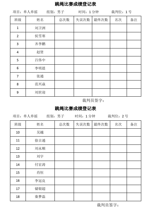 跳绳比赛成绩登记表