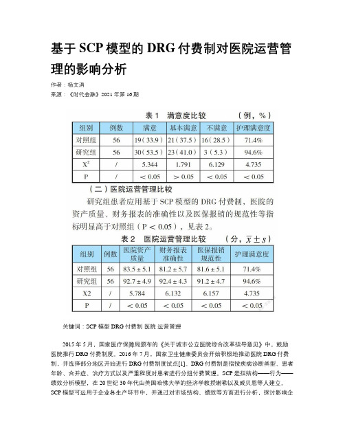 基于SCP模型的DRG付费制对医院运营管理的影响分析