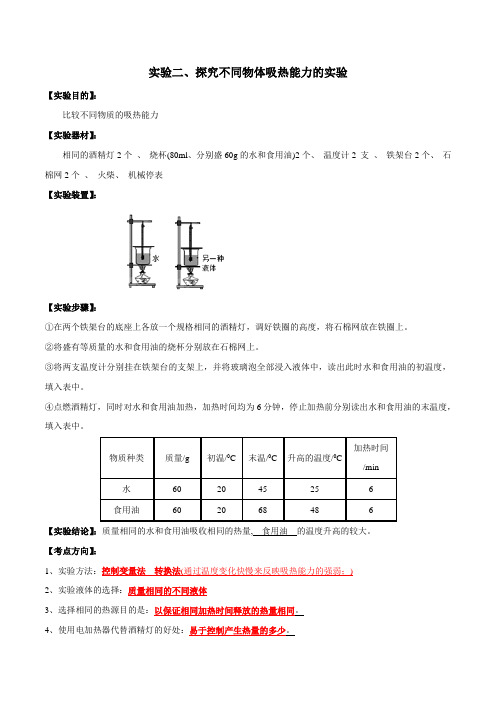 2020年中考必考实验专项突破 实验02 探究不同物体吸热能力实验(解析版)