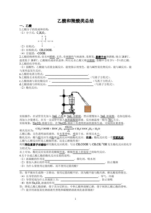 乙酸和羧酸类总结