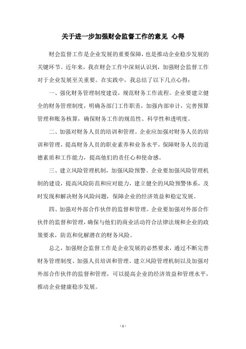 关于进一步加强财会监督工作的意见 心得