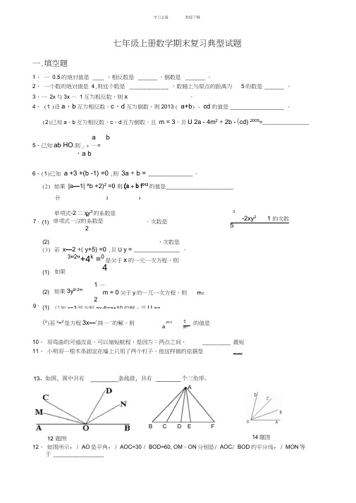 人教版七年级上册数学期末复习典型试题(按题型总结)