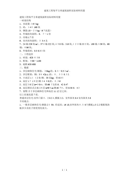 建筑工程每平方米建筑面积实际材料用量