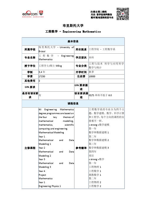 布里斯托大学工程数学本科申请要求