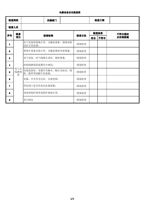 电器设备安全检查表