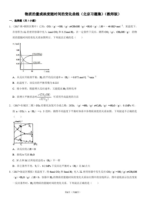 化学专项系列 — 物质的量或浓度随时间的变化曲线-北京习题集-教师版