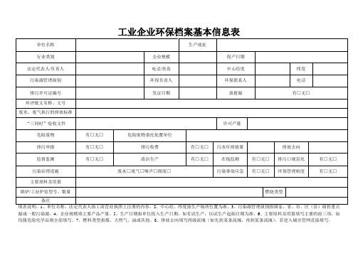 工业企业环保档案基本信息表