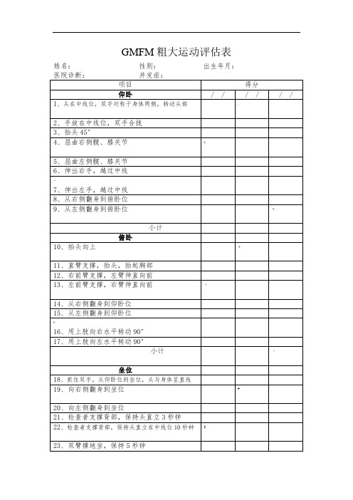 GMFM粗大运动评估表