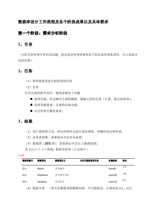 数据库设计工作流程及各个阶段成果以及具体要求