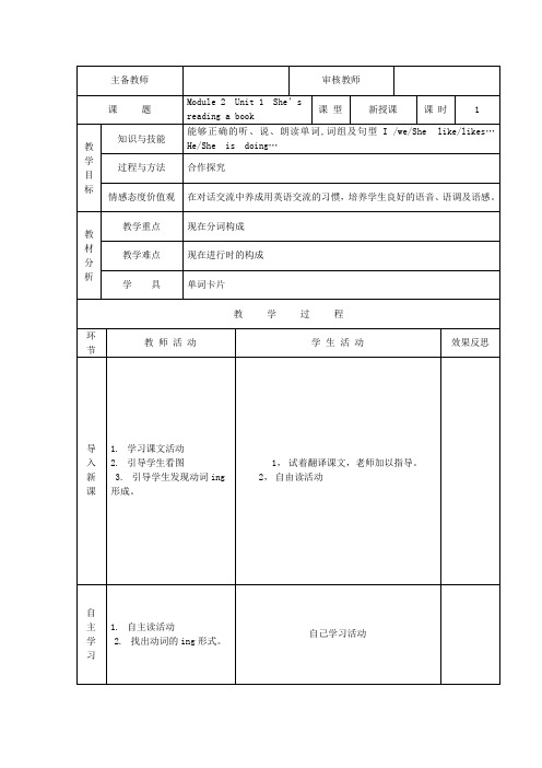 四年级英语上册Module2Unit1She’sreadingabook(第1课时)教案外研版(三起)