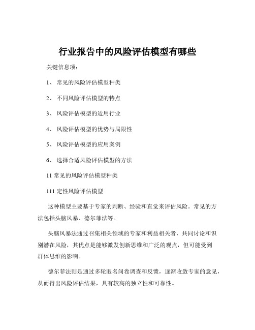 行业报告中的风险评估模型有哪些