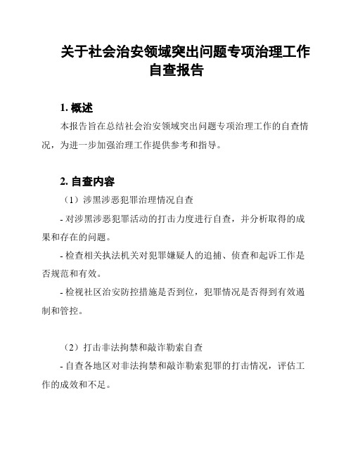 关于社会治安领域突出问题专项治理工作自查报告