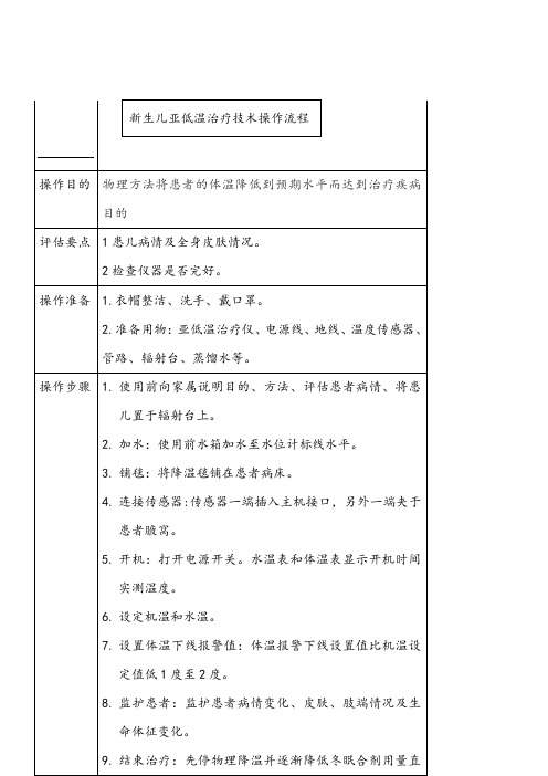 新生儿亚低温技术操作规程