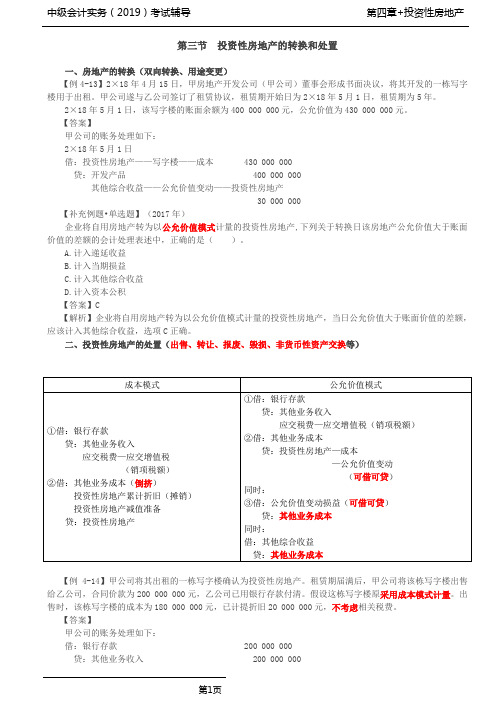 中级会计实务 第13讲_投资性房地产转换及处置(2)