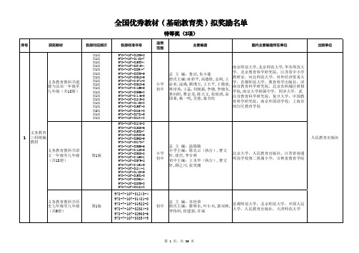 全国优秀教材(基础教育类)拟奖励名单(2021.07.02)