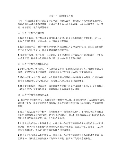 业务一体化管理建议方案