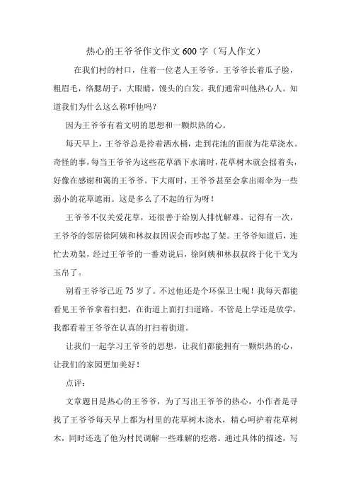 热心的王爷爷作文作文600字(写人作文)