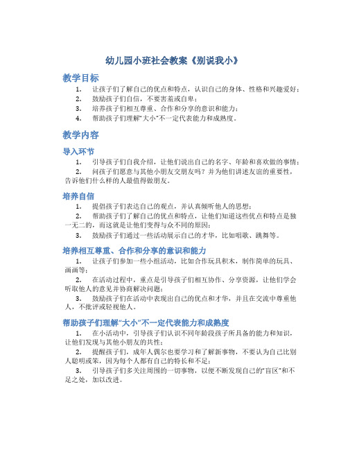 幼儿园小班社会教案《别说我小》