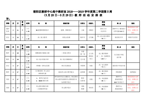 朝阳区教研中心高中教研室2018——2019学年度第二学期第5
