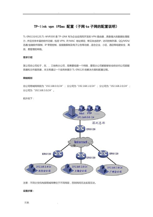 TP-link-vpn-IPSec-配置(子网to子网的配置说明)