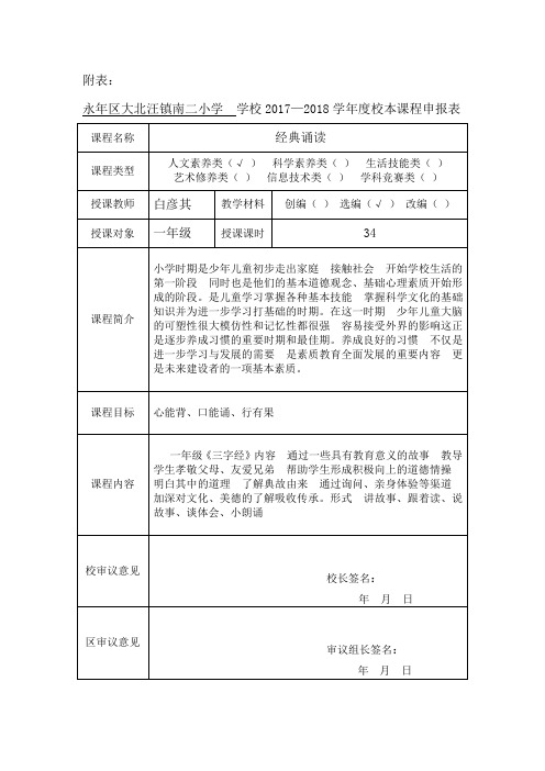 南二小学校本课程申报表 2