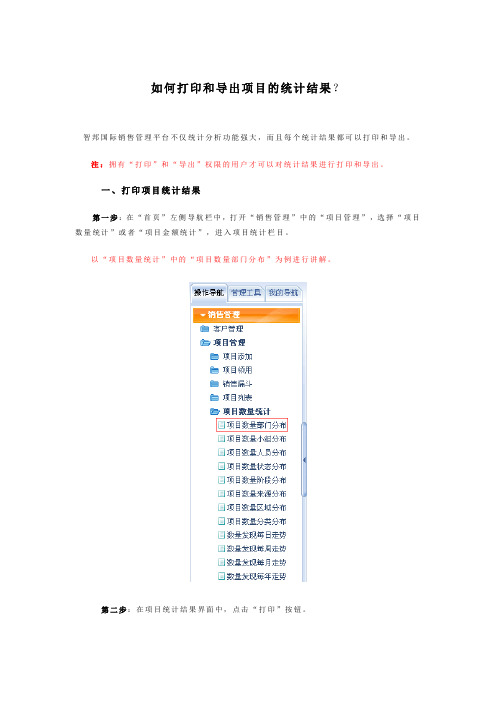 如何打印和导出项目的统计结果