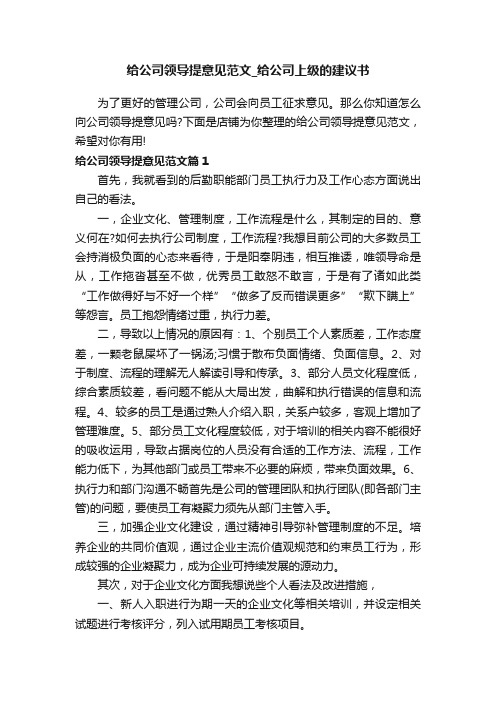 给公司领导提意见范文_给公司上级的建议书