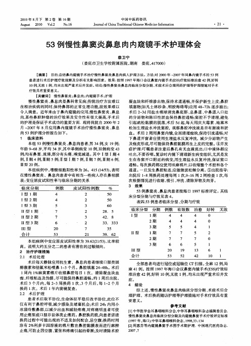 53例慢性鼻窦炎鼻息肉内窥镜手术护理体会