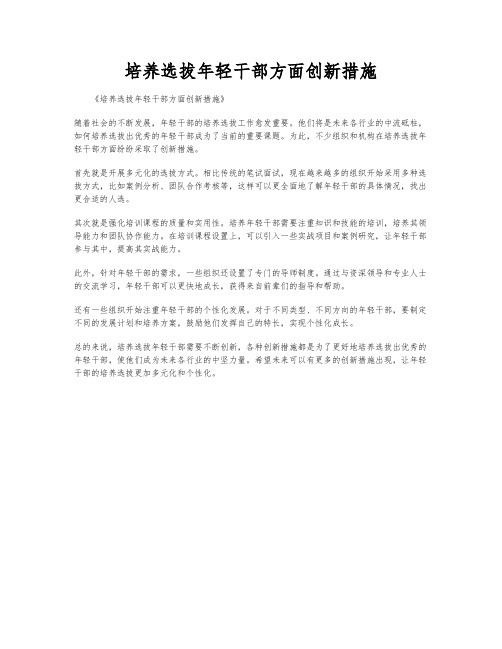 培养选拔年轻干部方面创新措施