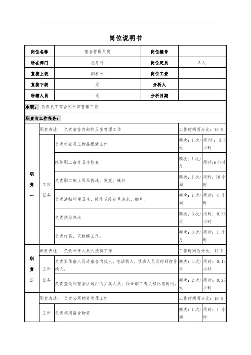 宿舍管理员岗位说明书