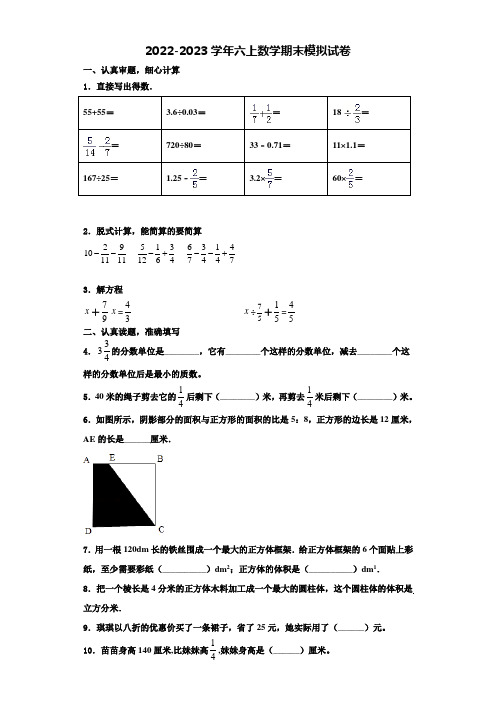 2022-2023学年辽宁省鞍山市台安县六年级数学第一学期期末达标测试试题含解析