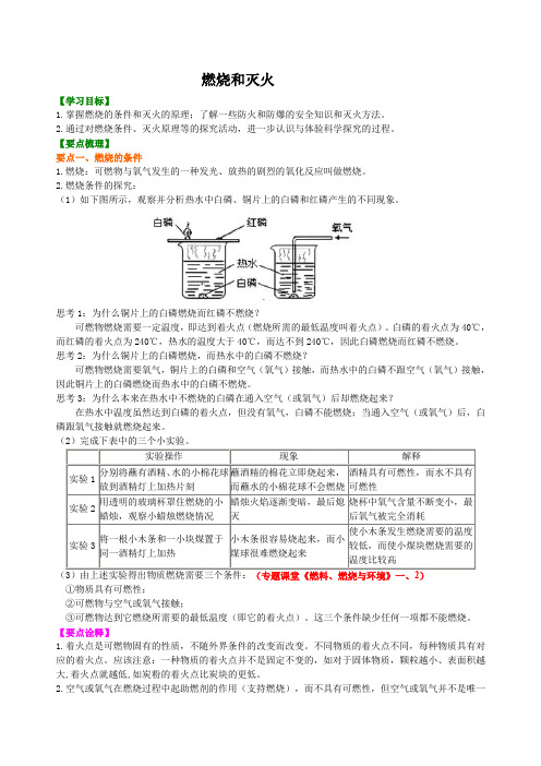 九年级上化学  燃烧和灭火 (提纲、例题、练习、解析)