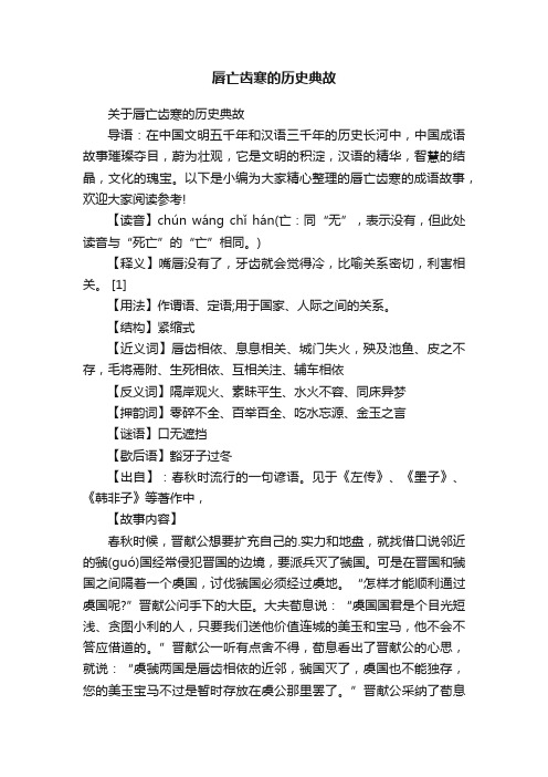 关于唇亡齿寒的历史典故