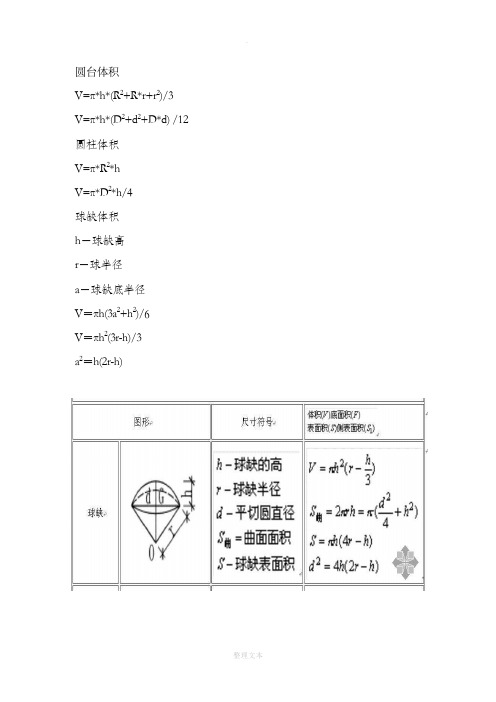 各种体积计算公式