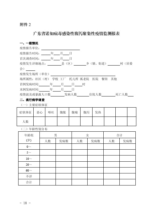 广东省诺如病毒感染性腹泻聚集性疫情监测报表