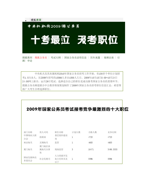 2009公务员相关录用信息