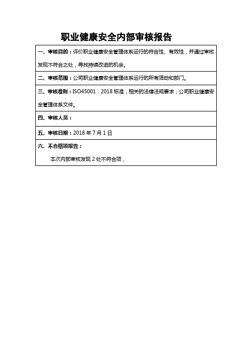 ISO45001-2018职业健康安全管理体系内部审核报告