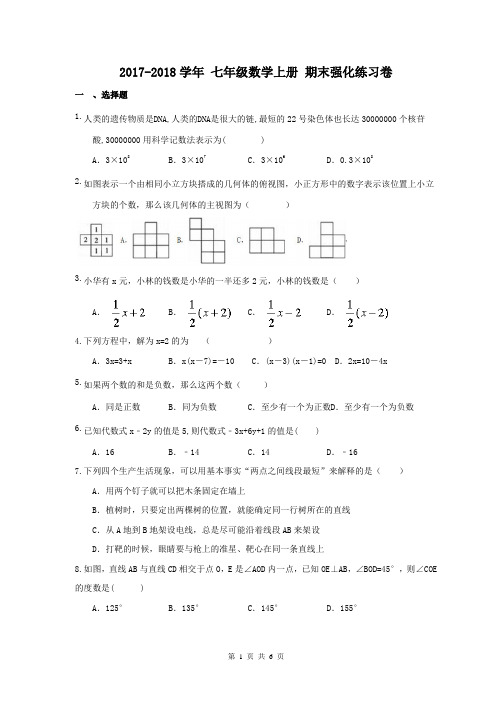 2017-2018学年天津市河西区七年级数学上期末强化练习卷含答案