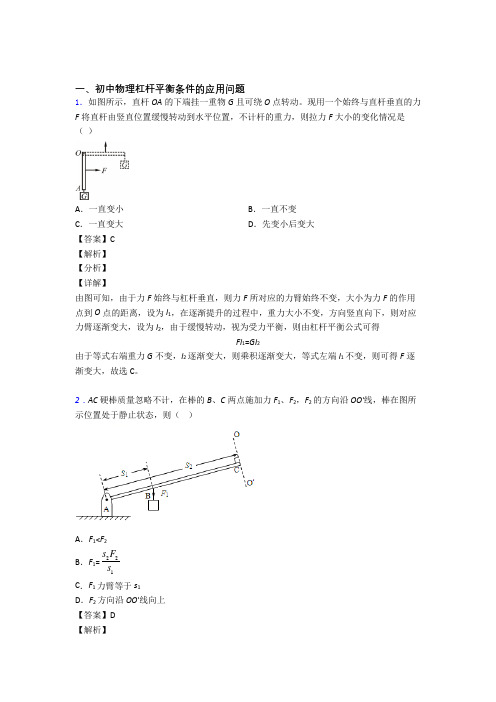 中考物理 杠杆平衡 培优易错试卷练习(含答案)附答案解析