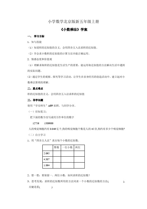 小学数学北京版新五年级上册《小数乘法》学案 4