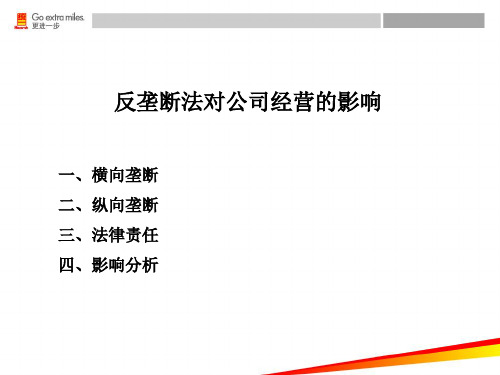 反垄断法对公司经营的影响一、横向垄断二、纵向垄断三、